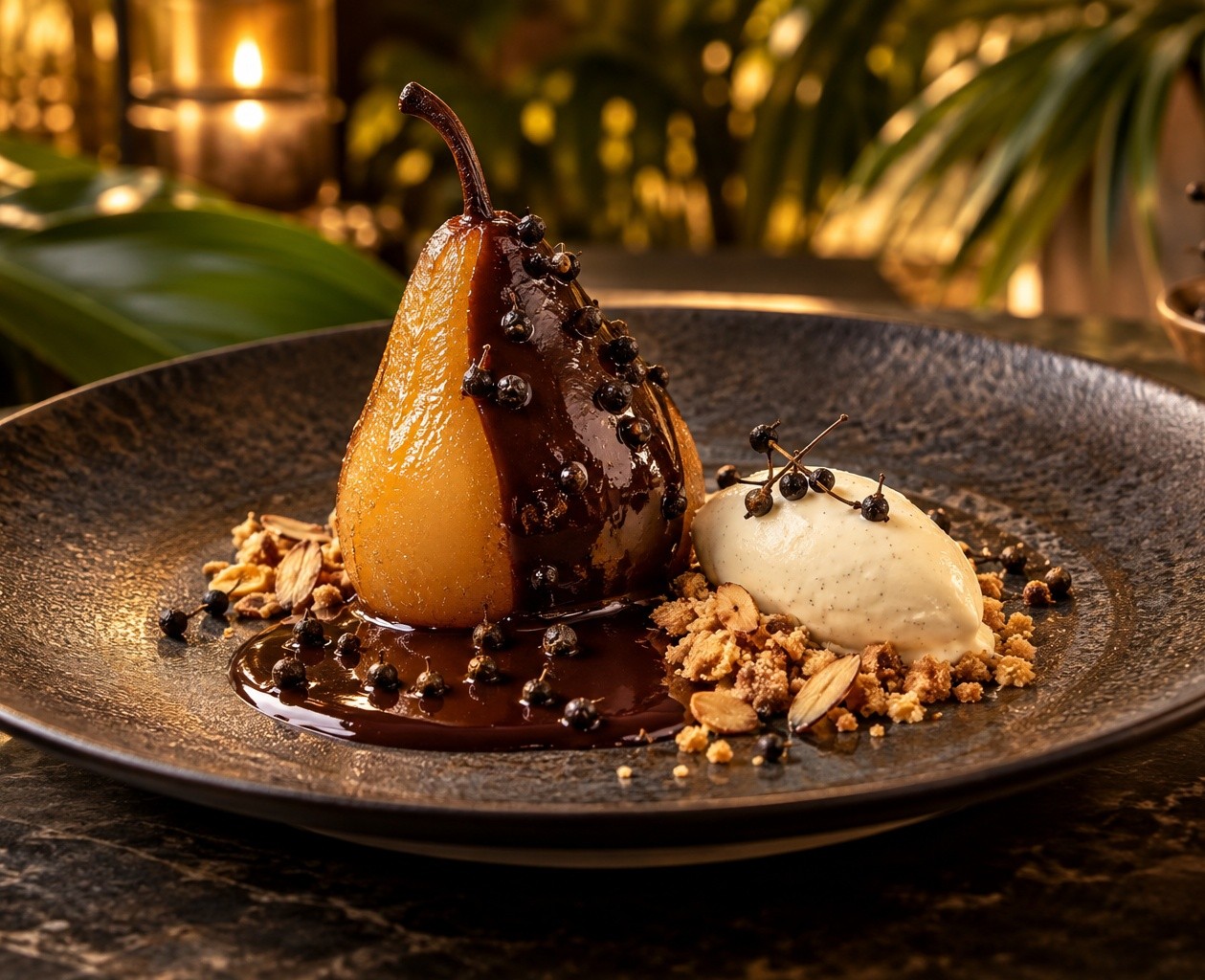 Poire pochée au chocolat