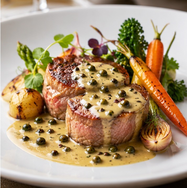 Médaillons de veau et sauce au poivre vert
