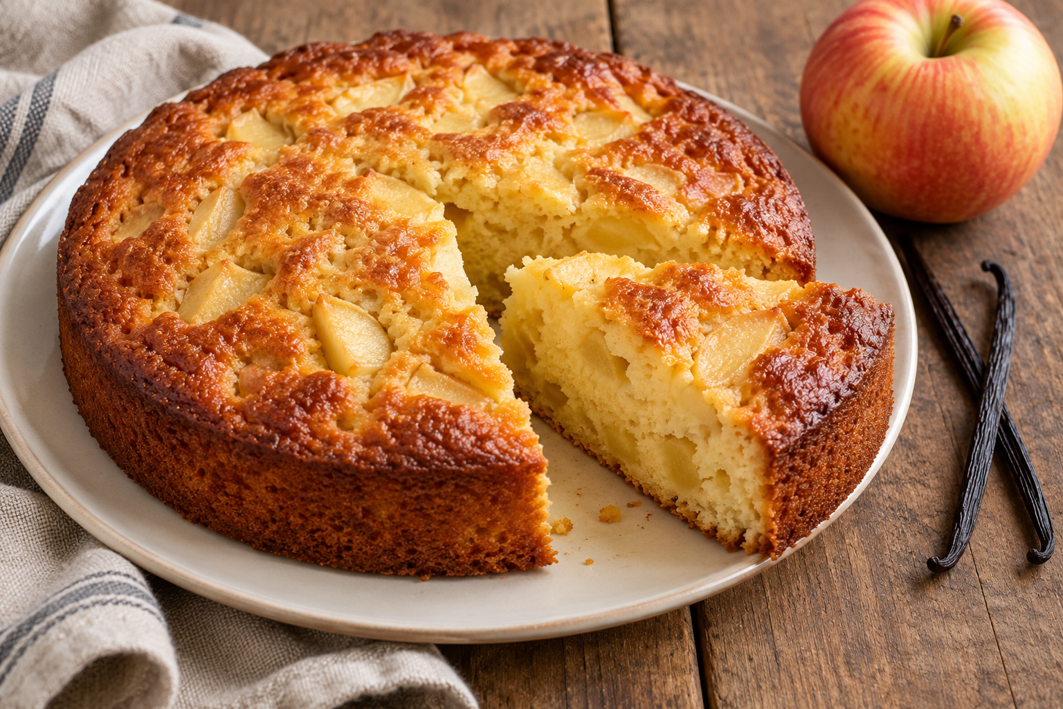 Gâteau au yaourt aux pommes et à la vanille
