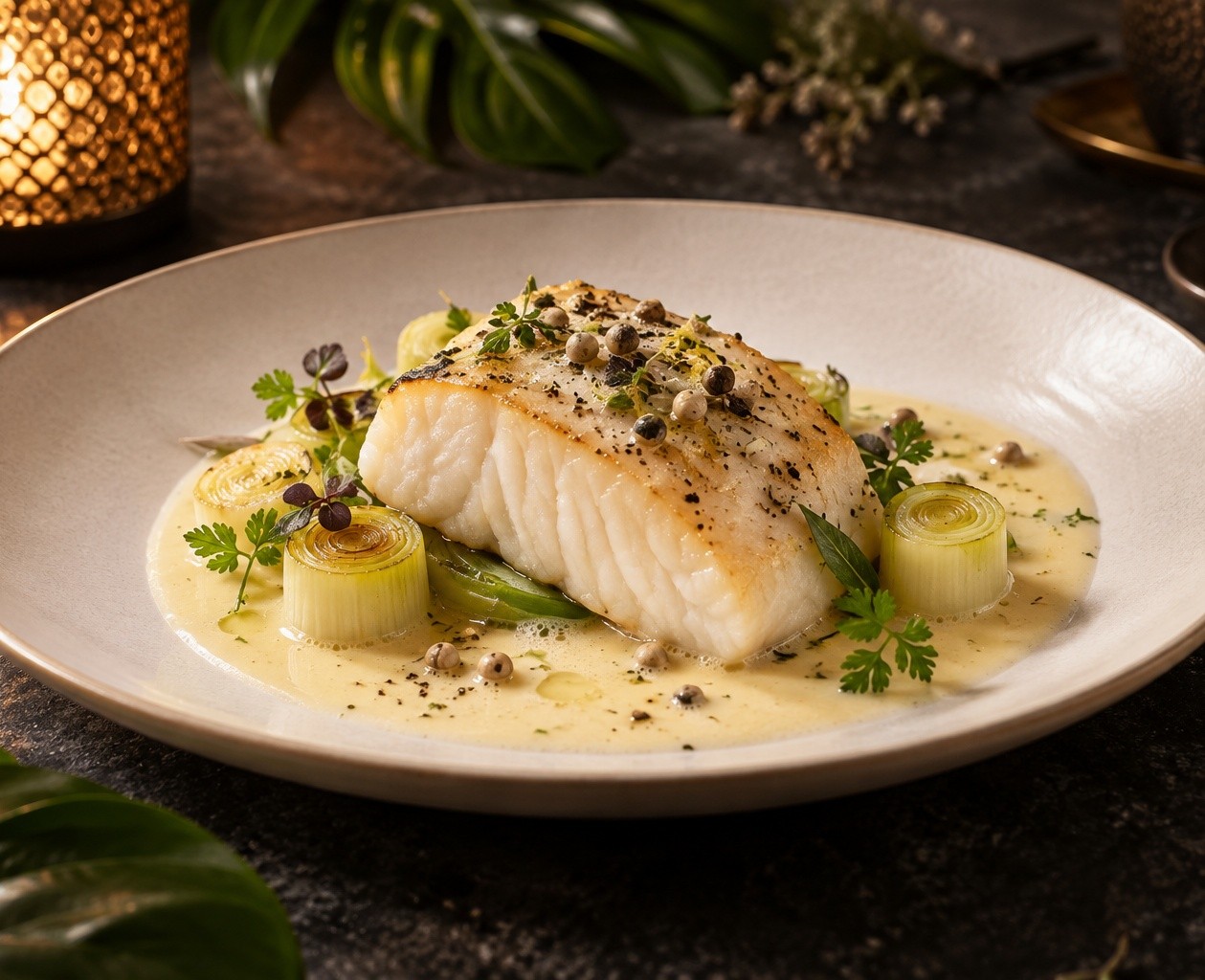 Turbot nacré et beurre blanc au champagne